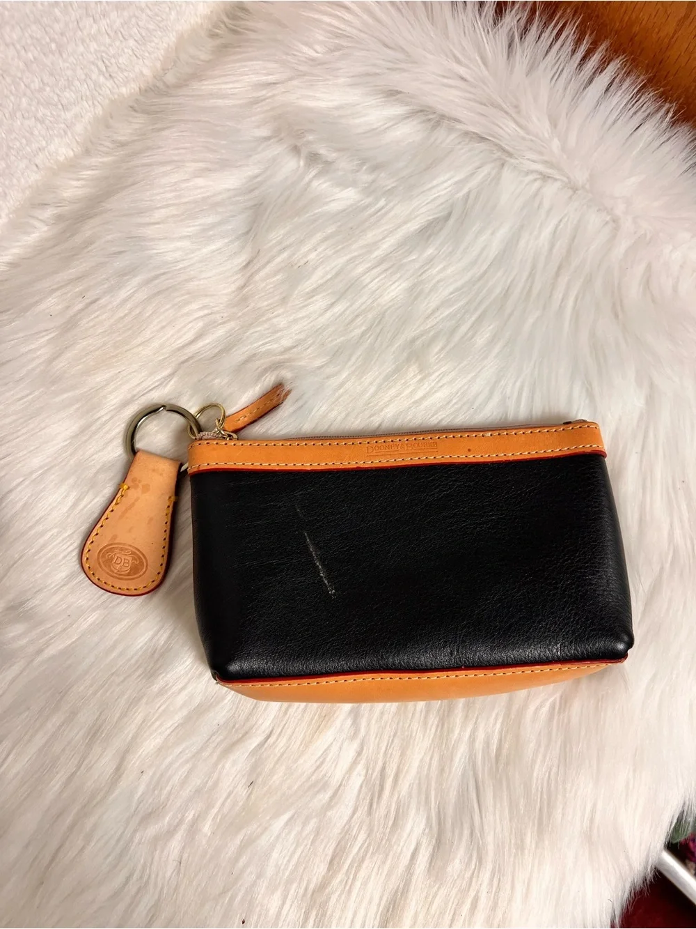 Dooney & Bourke Black with Tan Leather Trim Zip Pouch